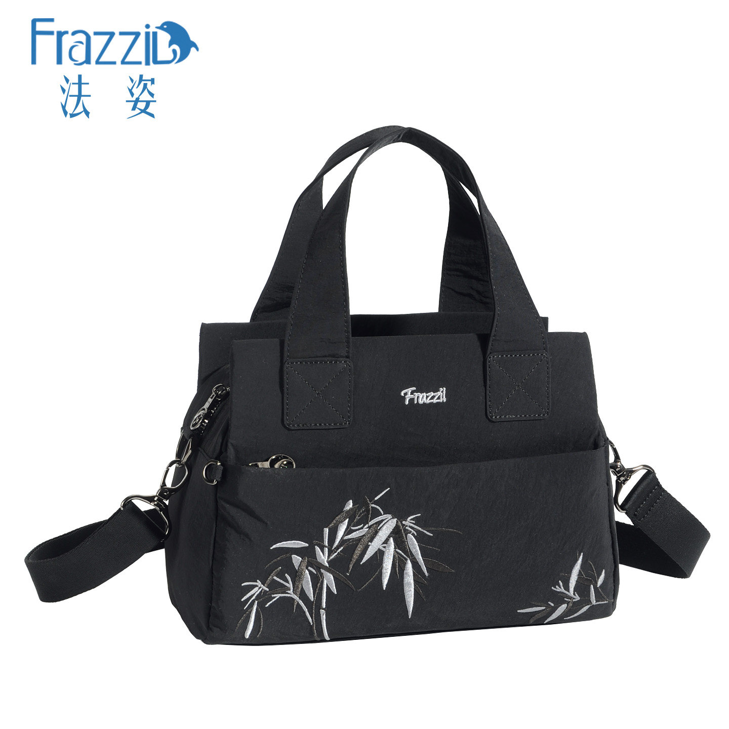 Frazzil/法姿2026新刺绣尼龙布手提包女轻便百搭斜挎包休闲小方包