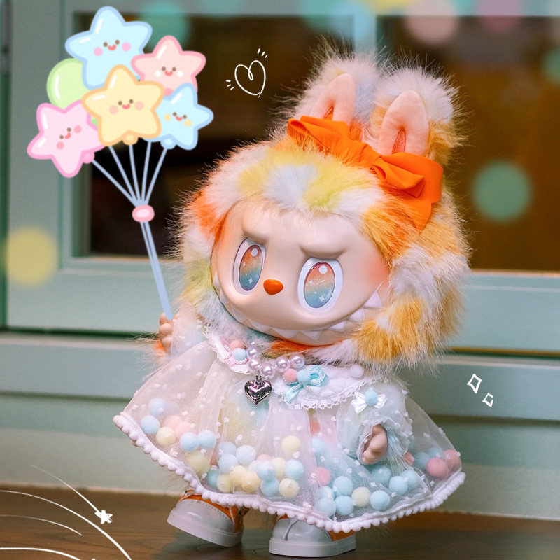 新品38cm拉布布前方高能大娃彩虹Rock波波裙娃衣labubu衣服原创图片