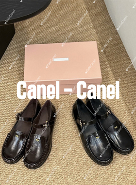 CANEL 复古主义乐福学院风玛丽珍单鞋女一字带牛皮平底粗跟乐福鞋