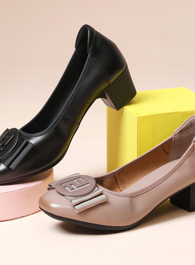 春秋款真皮妈妈单鞋中跟中年女鞋软底舒适工作皮鞋防滑通勤百搭