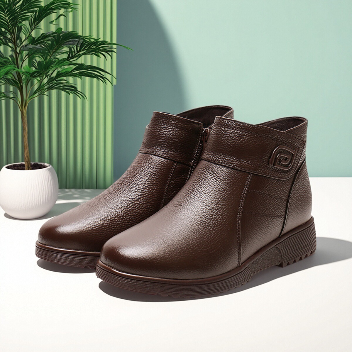 冬季妈妈鞋真皮棉鞋女