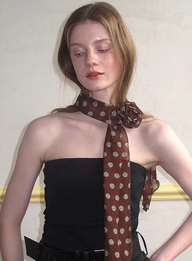 酥皮商店~韩版棕色波点丝巾女ins高级感百搭系脖围巾长条领巾新款