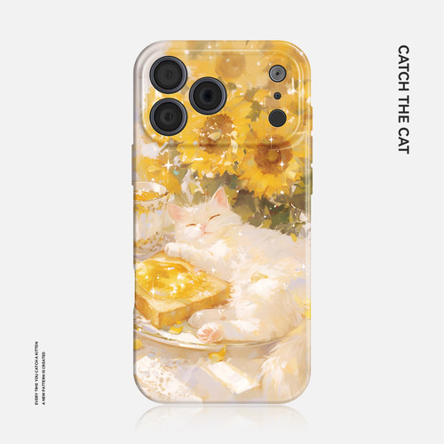 金色午后~治愈小猫 适用苹果17手机壳iphone16华为nova14油画p70小米15opporeno13萌vivox200一加ace5荣耀400