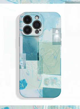 蓝色碎片~适合夏天创意拼贴适用iPhone16/15pro手机壳新款华为mate70小米14畅享70vivoS19软iqooneo10苹果14