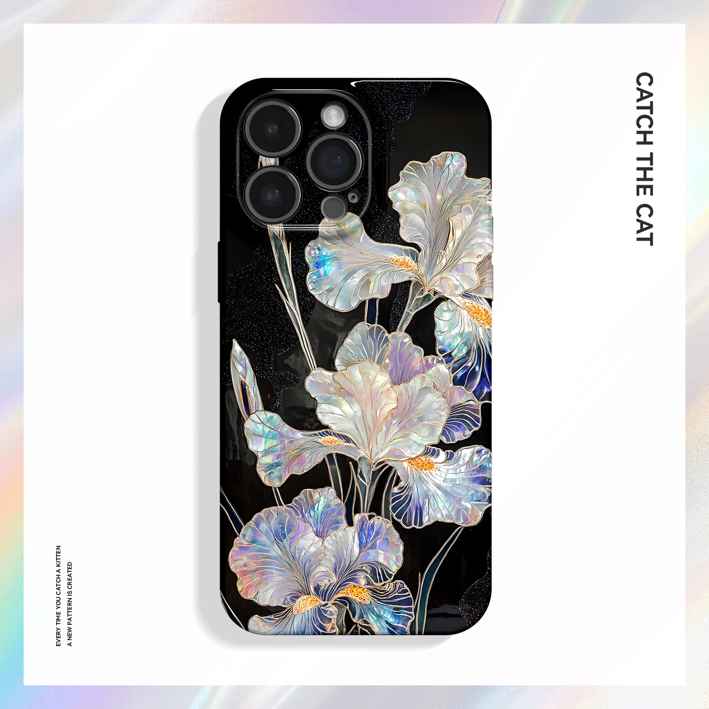 梦幻鸢尾花~新中式流光图案适用iPhone16/15promax手机壳华为mate60小米14OPPOreno12苹果13vivox200一加ACE3