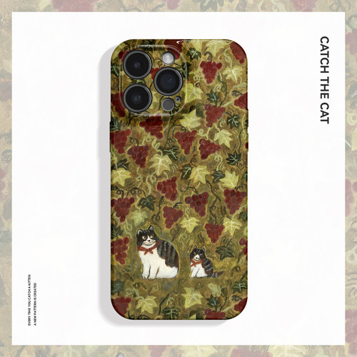 葡萄藤下~复古油画猫ins适用苹果17promax手机壳iphone16华为pura80小米15opporeno14荣耀400萌iqoo13红米k80