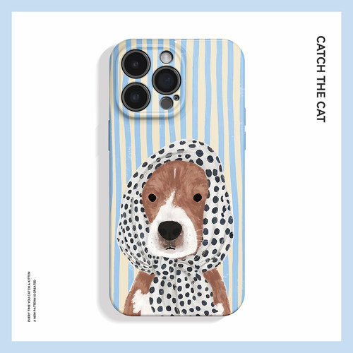 斑点头套~蓝色条纹小狗ins适用iPhone16/15pro手机壳新华为mate70小米14小众vivoS19软iqooneo10苹果14findx8
