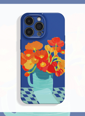 蓝色花盆~文艺小众艺术花朵ins适用iPhone16promax手机壳nova13华为pura70小米15燕vivoS19软iqooneo10苹果14