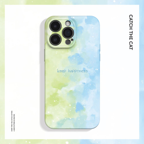 春夏交替~蓝绿渐变水彩梦幻适用iPhone16/15promax手机壳华为mate60小米14OPPOreno12苹果13vivox200一加ACE3