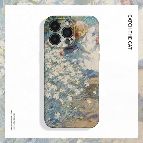采花~油画复古全包适用iPhone16/15promax手机壳新华为pura70苹果13小米14畅享70复古vivoS20小众iqooneo10软