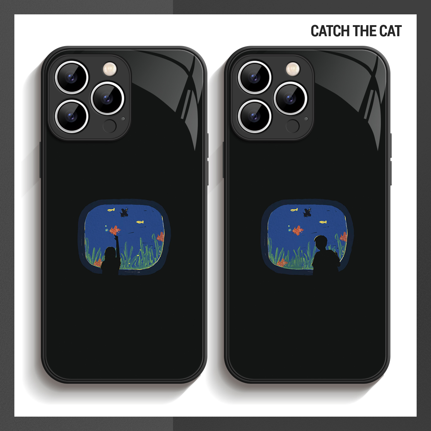 看鱼~简约小众文艺情侣ins适用iPhone16promax手机壳华为mate60小米15玻璃opporeno14苹果13一加ACE3红米k80