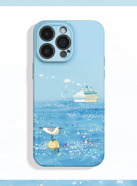 海鸥与游轮~清新治愈适用iPhone16/15promax手机壳新款华为pura70苹果13小米14艺术畅享70vivoS19软iqooneo10