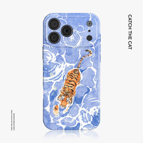 游泳老虎~适用iphone手机壳17promax苹果16mate80华为pura90小米15清新reno14新款oppofindx8夏天vivo一加13