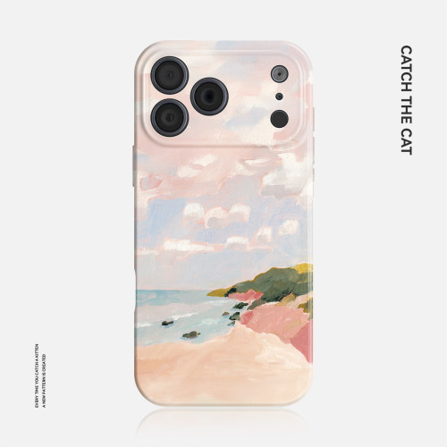 粉色海岸~油画艺术ins适用iphone17promax手机壳苹果16华为nova14小米15自然opporeno13菲林vivox200一加ace6