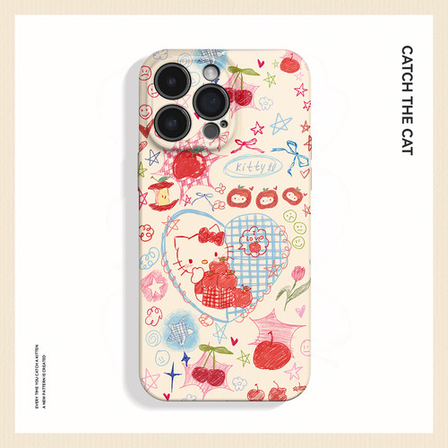 心情涂鸦~可爱小猫艺术ins适用iPhone16promax手机壳苹果13华为pura70小米15opporeno14荣耀400iqoo13红米k80