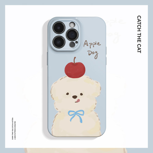 头顶个苹果~可爱简约馋嘴小狗适用iPhone16/15pro手机壳新华为mate70小米14畅享70vivoS19软iqooneo10苹果14