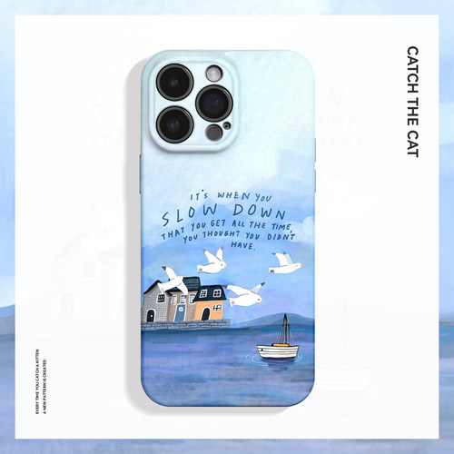 放慢脚步~创意海鸥正念文字适用iPhone16/15promax手机壳华为mate60小米14opporeno14苹果13vivox200一加ACE3