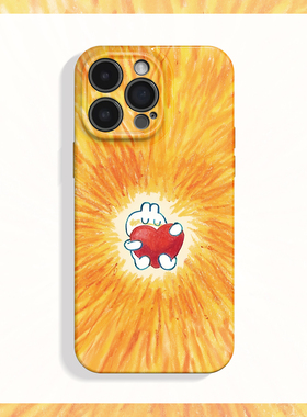 心动~橙色光线爱心兔子适用iPhone16/15pro手机壳新华为mate70小米14畅享70vivoS19软iqooneo10苹果14荣耀90