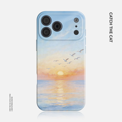 温柔的海~水彩夕阳ins适用苹果17手机壳iphone16华为nova14p70小米15opporeno13艺术vivox200一加ace5荣耀400