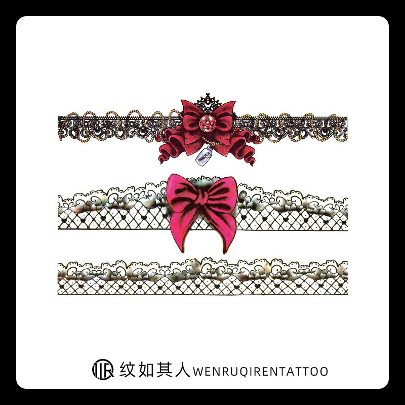 性感诱惑蝴蝶结黑蕾丝腿环纹身贴防水韩国美少女战士大腿纹身贴纸