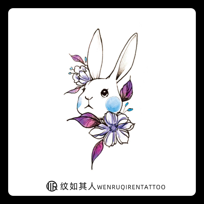 可爱兔子纹身贴防水女持久小清新动物图案手臂遮瑕遮疤痕刺青小图