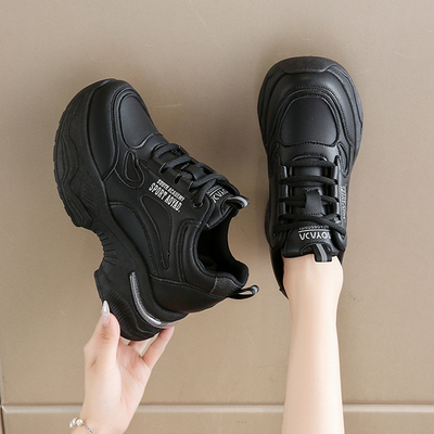 黑色老爹鞋女款2025新款秋季内增高厚底女鞋轻便不累脚松糕鞋子女