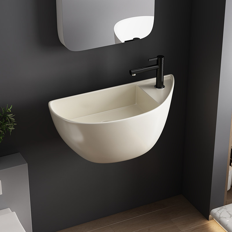 挂墙式陶瓷洗脸盆高温一体挂盆小户型卫生间壁挂洗手盆阳台洗手池