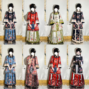 原创清代汉服女装清朝格格服晚清少奶奶复原对襟长衫马面裙套装
