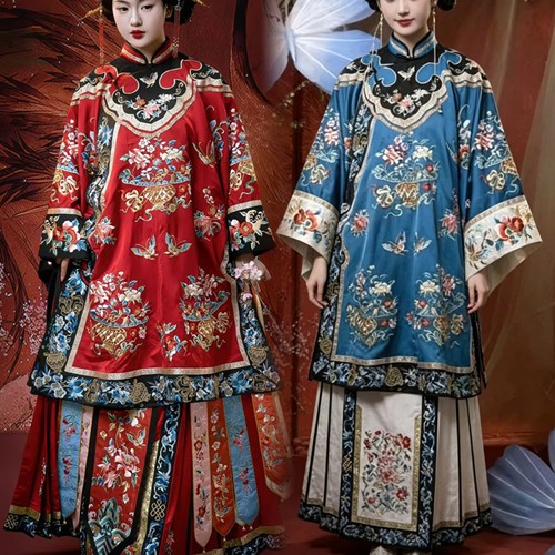 新款清代晋商印花格格重工清朝汉服女装晚清氅衣马面服装套装