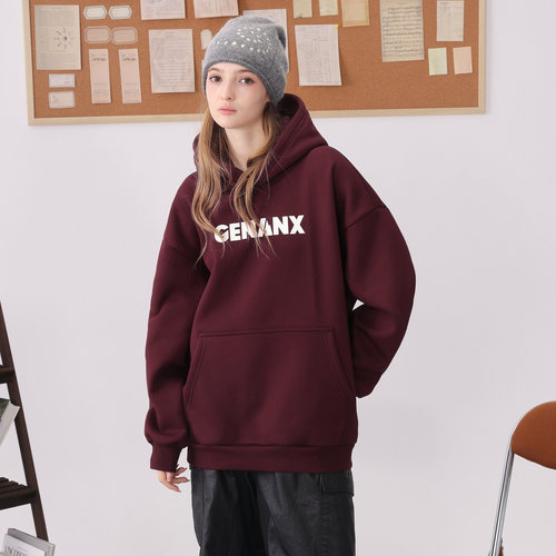 GENANX闪电潮牌秋冬新时尚款连帽卫衣保暖简约百搭宽松加绒上衣女