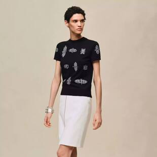 26春新款嵌花铁饰图案提花超细羊毛套头针织衫薄款短袖T恤