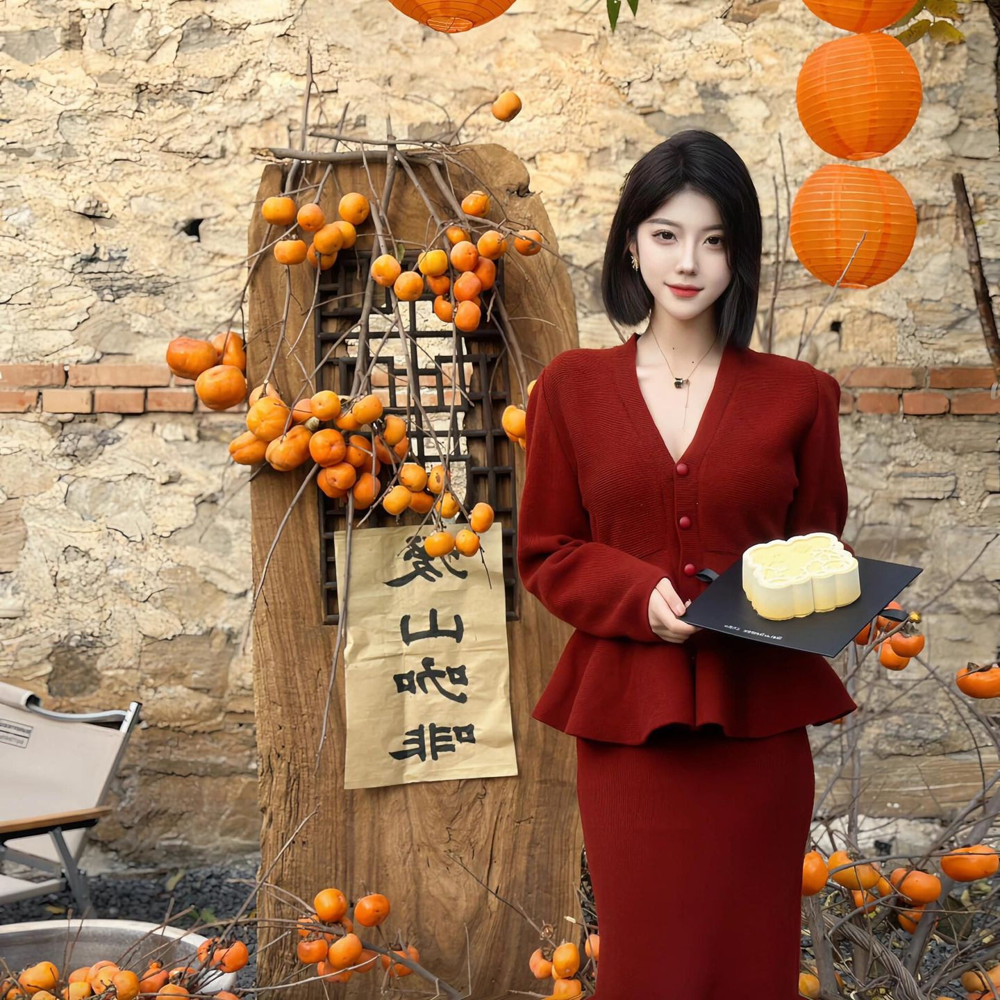 登记领证订婚衣服婚礼当天便服红色毛衣开衫针织两件套裙装女秋冬
