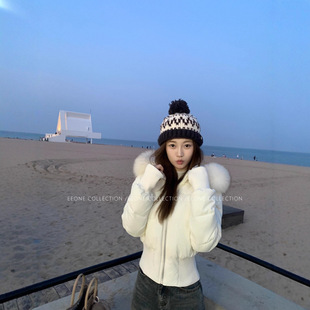 小海鸥羽绒服女小个子短款大毛领2025新款收腰90白鸭绒连帽厚外套