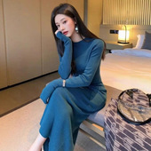 气质打底内搭长袖 巨好看 早秋裙子减龄气场强大法式 针织连衣裙女