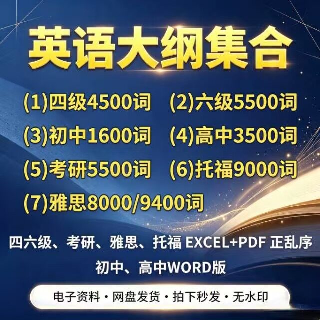 英语词汇单词电子版小学初高中四六级专四八考研托福雅思GRE大纲图片
