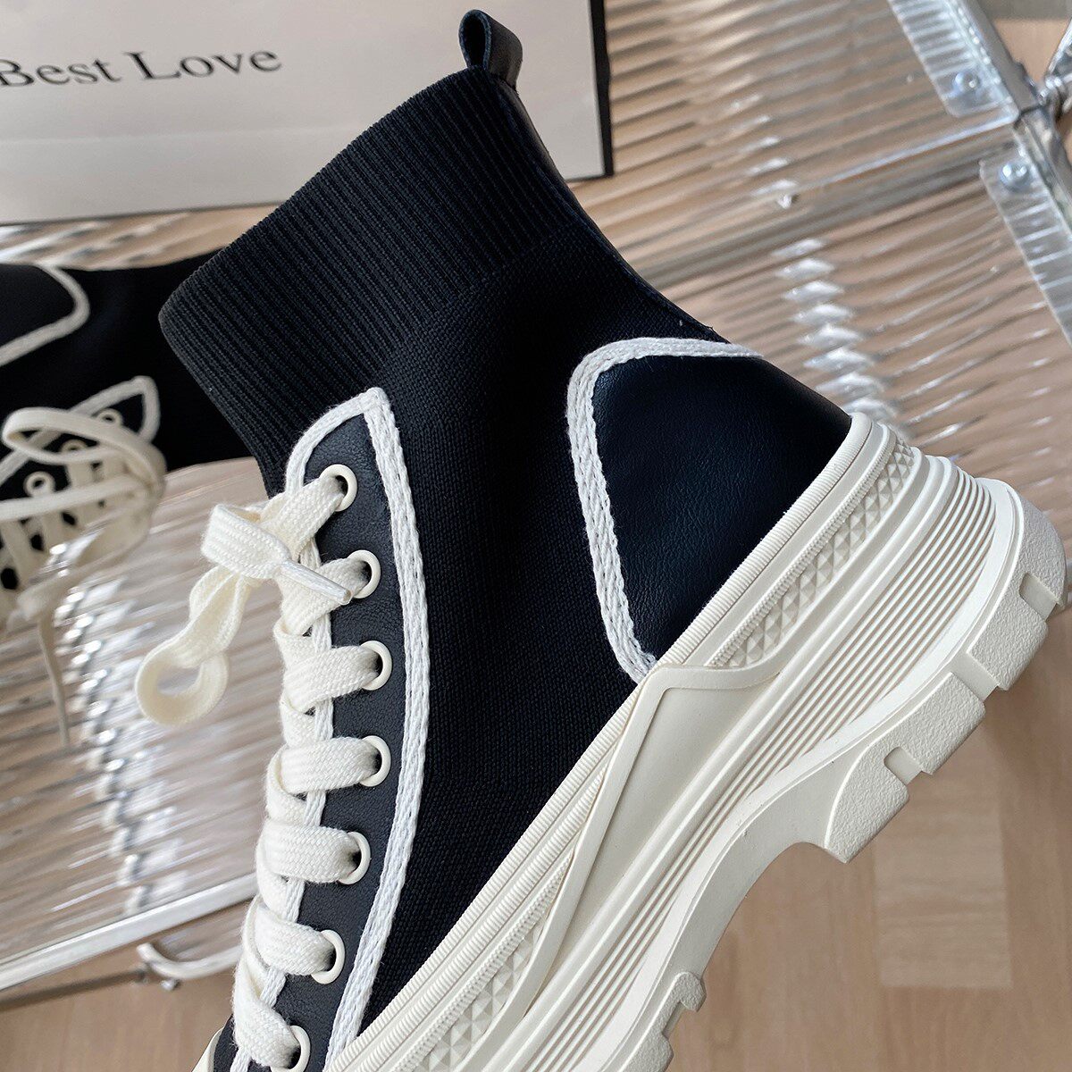 연예인 동명 초인기 이너 키높이 하이탑 여성화 7CM 두꺼운 밑창 숏부츠 스트레치 부츠 양말 플랫폼 캔버스 슈즈 여성용