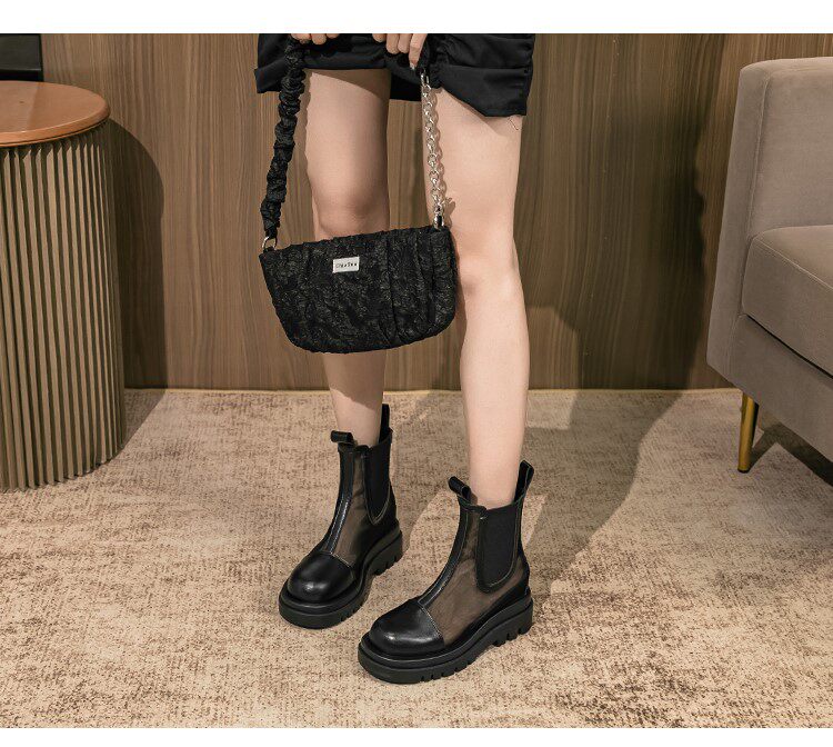 CELEBRITIES THE SAME THICK-BOTTOMED INNER HEIGHTENED MESH FEMALE MARTINCHEL BOOTS THIN MESH BREATHABLE HOLLOWED-OUT COOL BOOTS LEATHER SHORT BOOTS