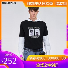 TRENDIANOxPETS ROCK合作款2019年春夏新款潮趣萌宠圆领纯棉T恤男