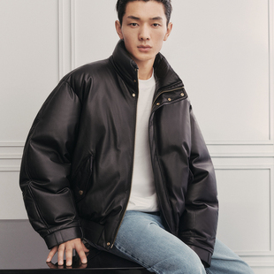 TRENDIANO2025冬季新款真皮保暖男款皮衣羽绒服外套 1SM433040H