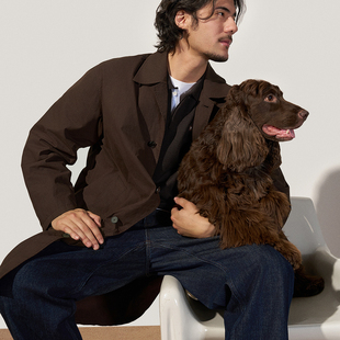 1ST3091590 翻领长外套 Trendiano2025秋冬新款 全棉风衣料男款