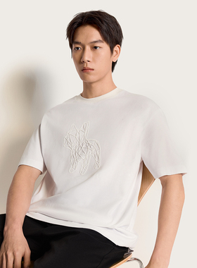 TRENDIANO埃及长绒棉垂感微落肩短袖男t恤2025新款1ST2020520