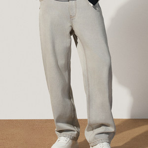 TRENDIANO纯棉浅灰男士牛仔裤2025秋冬新款斜纹百搭休闲直筒裤子