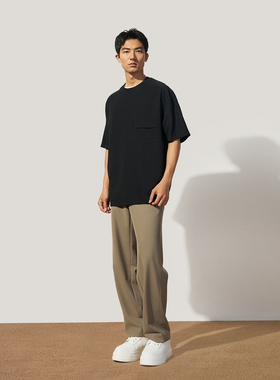 TRENDIANO2025年秋季尼龙经捻双层弹性直筒休闲裤 1ST3061380