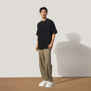 TRENDIANO2025年秋季 1ST3061380 尼龙经捻双层弹性直筒休闲裤