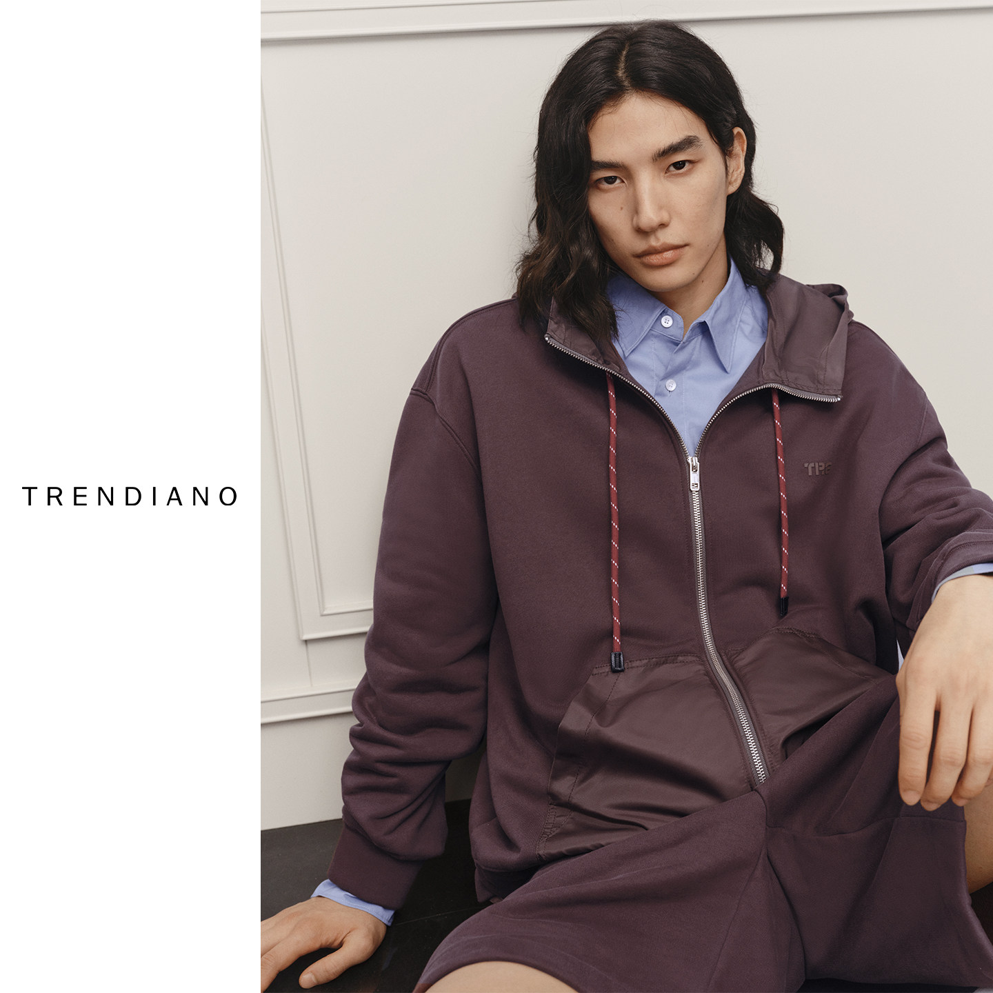 TRENDIANO新款重磅抽绳百搭连帽开衫男款外套春季休闲夹克