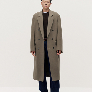 TRENDIANO2025新款羊毛羊绒混纺西装领男款毛呢大衣 1SM1340870