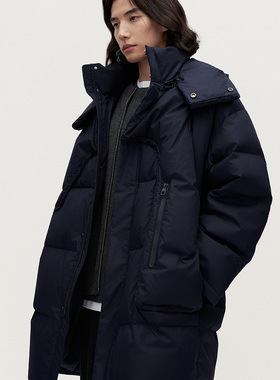 TRENDIANO2025秋冬新款连帽可拆卸中长款男款羽绒服 1SM1331910