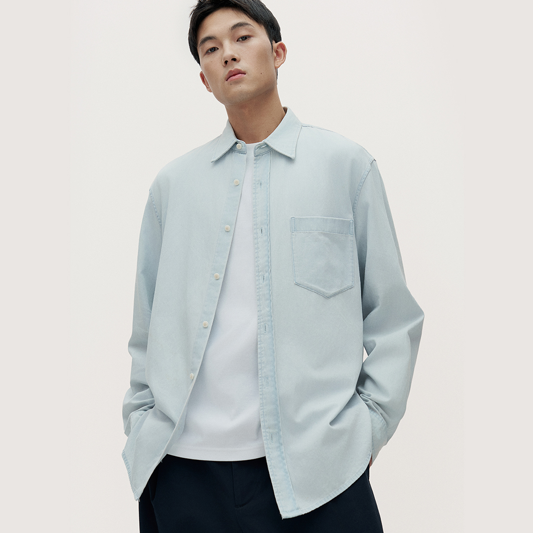 TRENDIANO纯棉水洗牛仔衬衫男士薄款衬衣1SM1010320