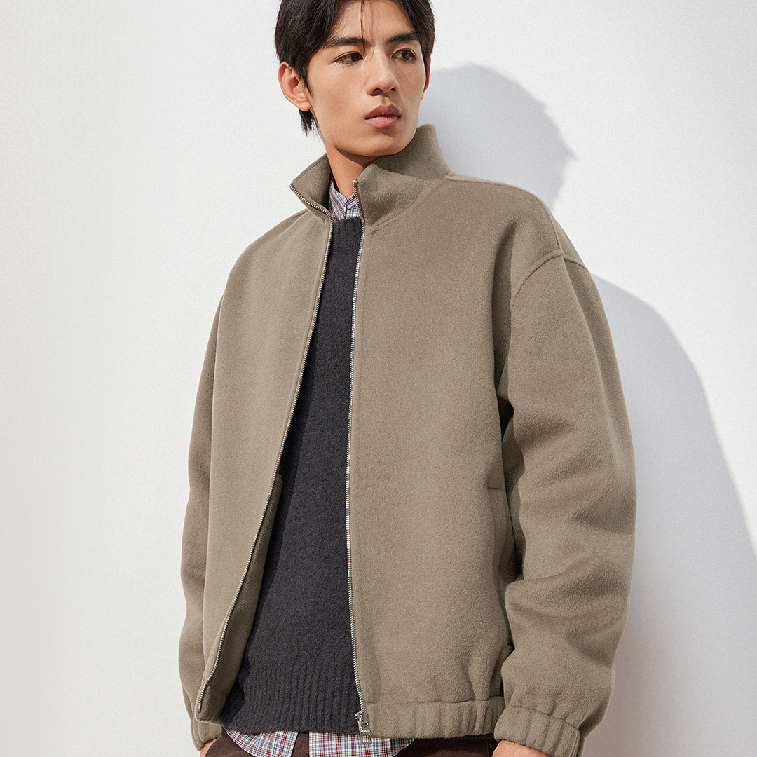 TRENDIANO2025秋冬新款重磅羊绒拉链立领男款外套 1SE4340370