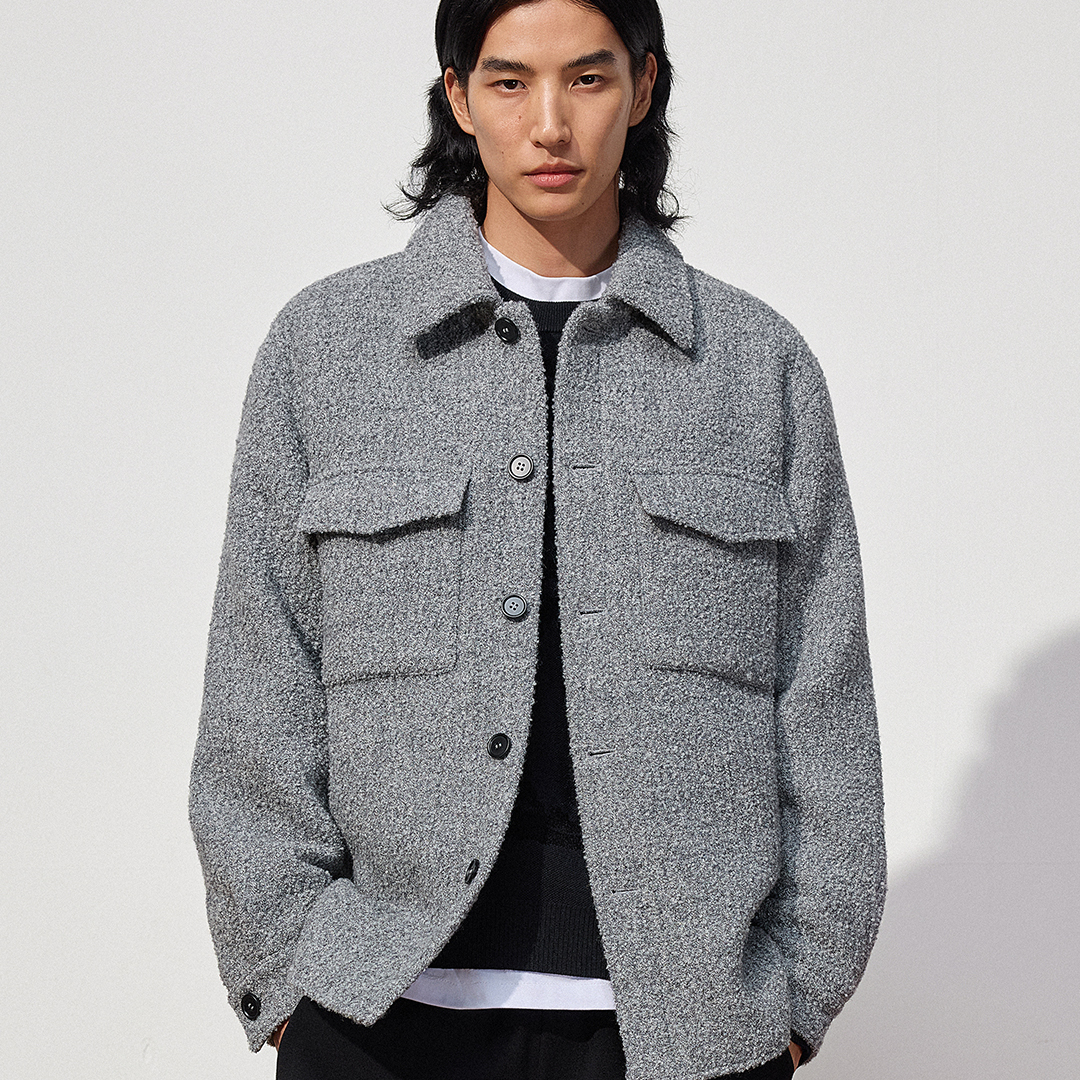 TRENDIANO2025秋冬新款高克重羊毛纽扣男款毛呢外套 1ST4340340